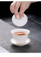 Sheep fat jade white porcelain Kung Fu set, home office pot lid bowl, tea cup, ceramic high-end light luxury gift set - details 5