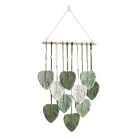 Colgante de pared de macramé de hoja, tapiz de pared estético tejido para habitación Bohemia, decoración de boda para el hogar, color verde - details 0