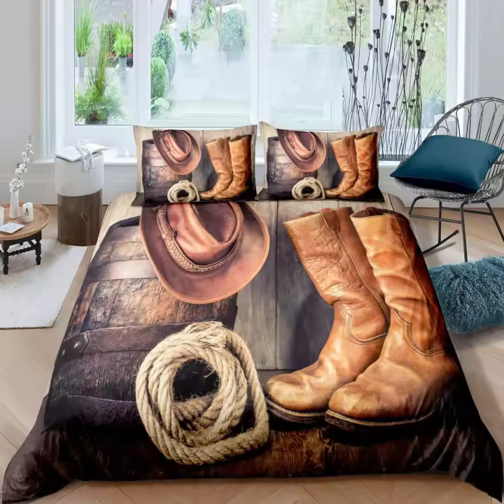 Juego de funda nórdica de vaquero occidental, juego de cama Vintage de granja para niños, adolescentes, tamaño Queen, funda de edredón de poliéster suave de 2/3 uds. - 1