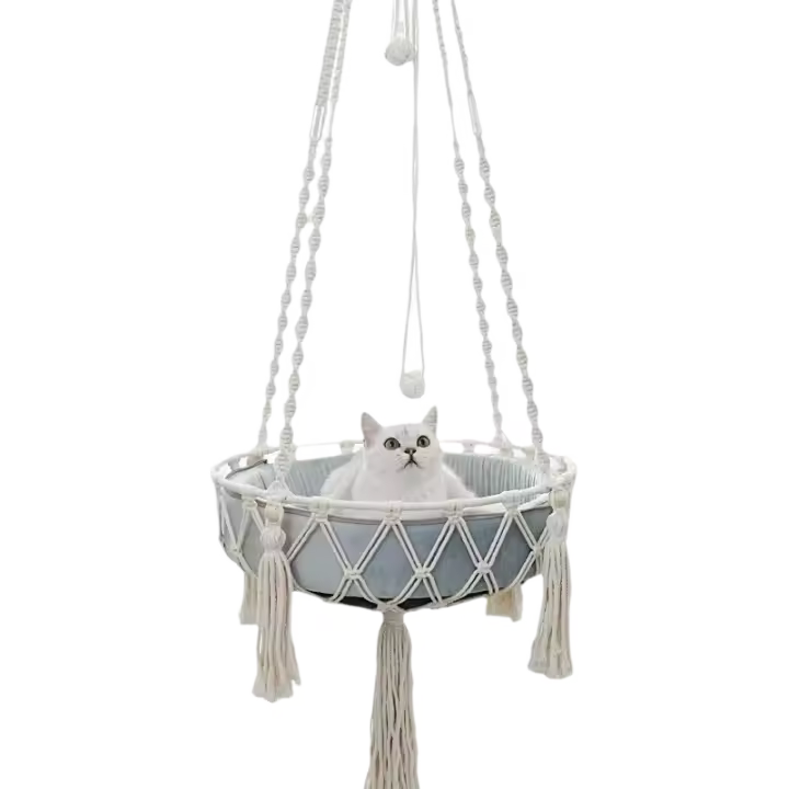 Nueva Hamaca Para Mascotas Gato Silla Colgante Tejida a Mano Con Alambre De Algodón Cesta Colgante Para Gatos Y Gatitos Juguete De Malla Para Interiores Suministros Para Mascotas - 1