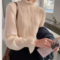 Blusa inferior para mujer con borde de oreja hermoso estilo extranjero nuevo cuello Semi alto Otoño e Invierno con Top de gasa de hadas - details 6