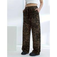 Pantalones de mujer con estampado de leopardo, pierna recta, cintura alta, XXL, cómodos, elásticos, tres informales - details 1