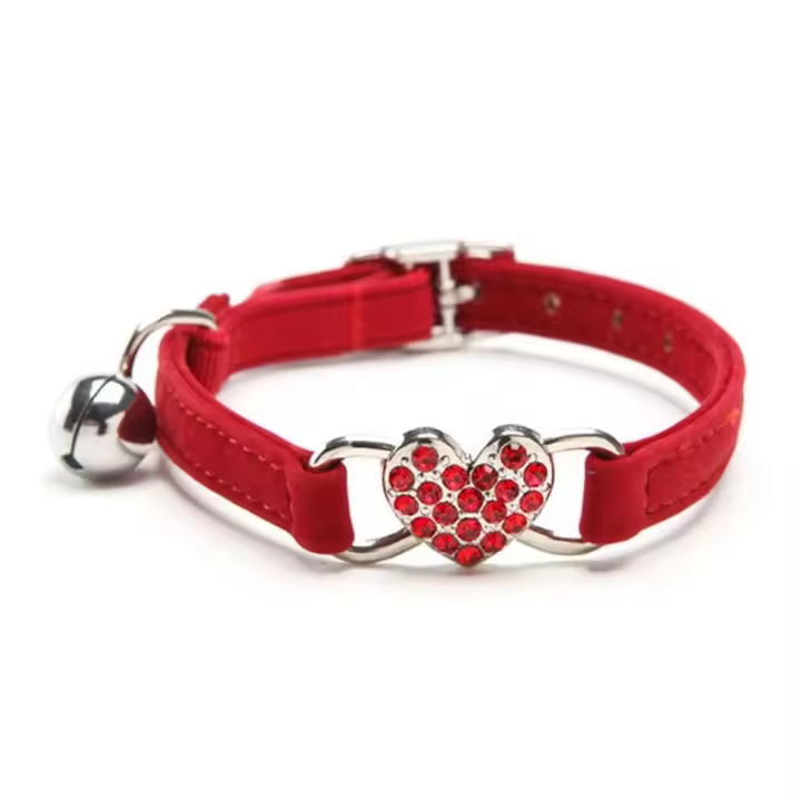 Collar de seguridad con forma de corazón para gato, Collar ajustable con campana de diamantes de colores, Collar elástico ajustable para perro suave, suministros para mascotas - 1