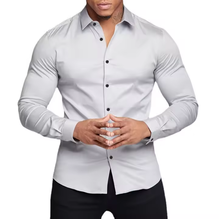 Camisas ajustadas para hombres de negocios juveniles, ropa Formal profesional sin hierro, Color sólido, guapo - 1