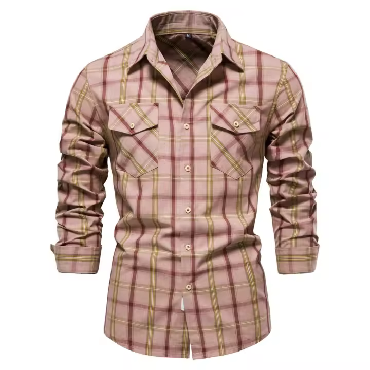 Camisa Profesional Ligera de Manga Larga a Cuadros para Hombre Camisa Casual de Moda con Bolso de Tamaño Americano - 1