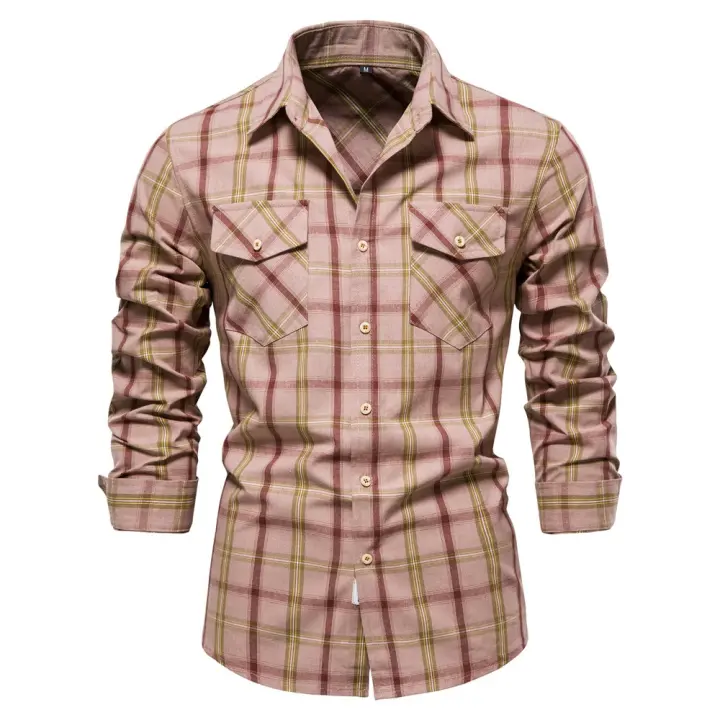 Camisa Profesional Ligera de Manga Larga a Cuadros para Hombre Camisa Casual de Moda con Bolso de Tamaño Americano - 1