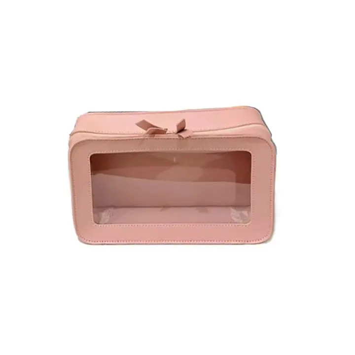 Bolsa de cosméticos de viaje de gran capacidad, bolsa de maquillaje portátil cuadrada con cierre de cremallera doble, impermeable, fácil de llevar - 1