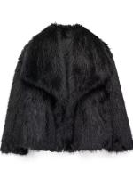 Abrigo de piel sintética para mujer, chaqueta holgada de manga larga con cuello levantado, abrigo grueso de invierno - details 5