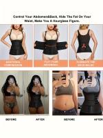 Cinturón de cintura ajustable para mujer, faja de control de abdomen con doble cinturón, chaleco de compresión de neopreno, top deportivo sin mangas con cuello en U, tejido transpirable, color liso, para gimnasio, trabajo, recuperación posparto. - details 3