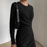 Vestido Largo Elegante Para Mujer Con Cintura Ajustada Y Hips Slim Estilo Retro Francés Para Otoño Vestido De Oficina Con Cuello Redondo Y Mangas Largas - details 3
