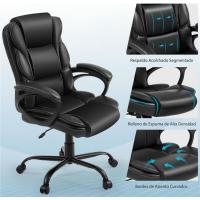 Silla de Oficina Reclinable Ajustable en Altura Silla de Ordenador Ergonómica Giratoria con Asiento Acolchado Silla de Trabajo Tapizada en Piel Sintética con Ruedas Carga de 136 KG Negra - details 8