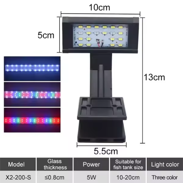 Luz LED para plantas de Pecera, lámpara de Clip para Cultivo, Coral Acuático, iluminación de Pecera, interruptor de 3 Colores, 220V, 10-55cm - 1