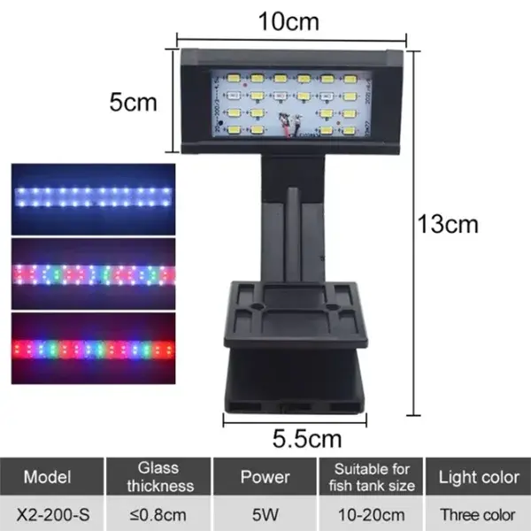 Luz LED para plantas de Pecera, lámpara de Clip para Cultivo, Coral Acuático, iluminación de Pecera, interruptor de 3 Colores, 220V, 10-55cm - 1