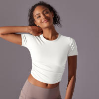 Hamidou-camisetas deportivas ajustadas de manga corta para mujer, Tops atléticos de color sólido para entrenamiento, gimnasio, correr, ropa deportiva - details 9