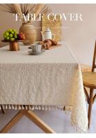 Mantel rectangular con borlas, decoración rústica para mesa de comedor, resistente a la piscina, 1 pieza - details 0
