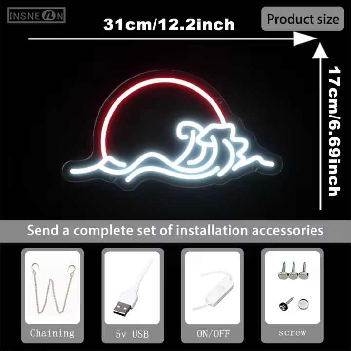 Amanecer puesta de sol onda neón Led luces de señal hogar sala de juegos dormitorio boda fiesta decoración de pared regalos de cumpleaños USB neón LED - 1