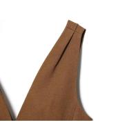 BUNO-Nueva moda para mujer, chaleco ajustado de algodón y lino con una hilera de botones, chaleco con cuello en V, chaleco retro para mujer, top elegante - details 7