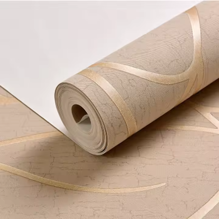 Fondo de dormitorio moderno europeo de 53cm, papel tapiz 3D no tejido a prueba de humedad, pegatinas de pared gruesas con rayas curvas - 1