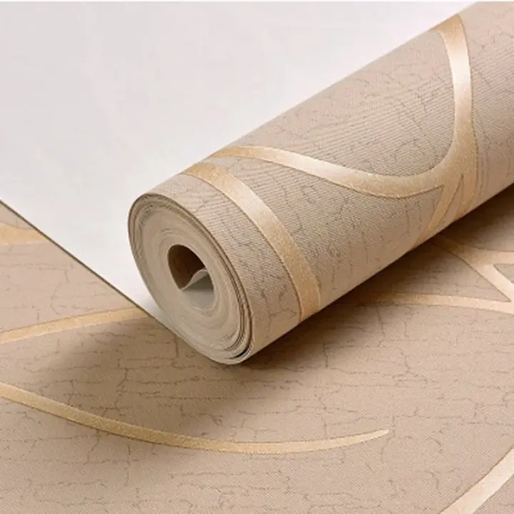 Fondo de dormitorio moderno europeo de 53cm, papel tapiz 3D no tejido a prueba de humedad, pegatinas de pared gruesas con rayas curvas - 1