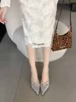 Diamante de imitación francés con zapatillas geniales tacón grueso cabeza puntiaguda bolsa cabeza media zapatillas tacones altos - details 26