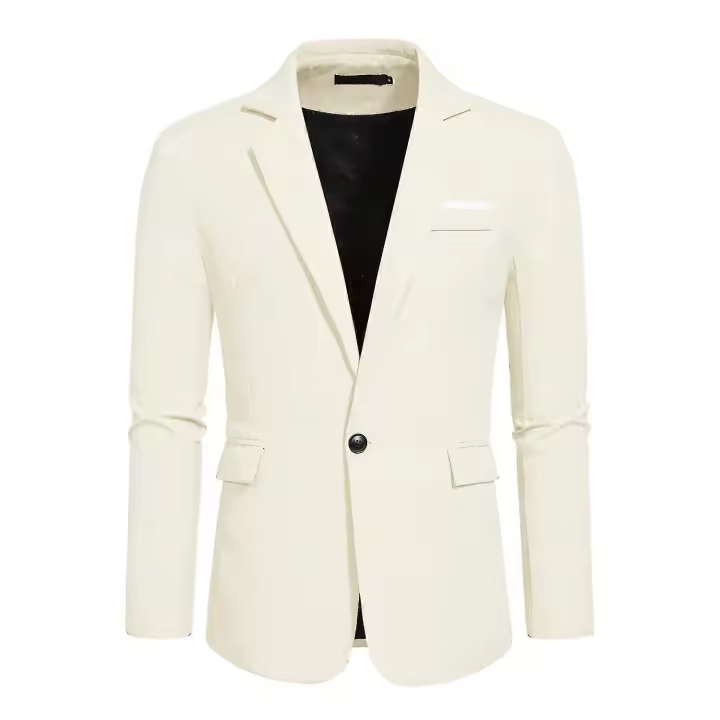 Blazers de lino informales para hombre Chaquetas de traje ajustadas con un botón BSSM - 1
