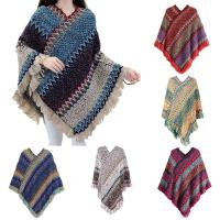 Poncho mongol cálido de Invierno para mujer, capa de punto de poliéster de estilo étnico suave, Jersey a rayas, chal con borla, moda - details 2