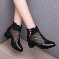 Transpirable para mujer 2025 nuevo estilo primavera y otoño tacones altos botas individuales negras zapatos frescos de malla - details 1
