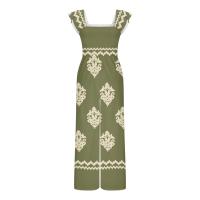 Mono Bohemio de Cintura Alta y Piernas Anchos Estampado Vintage con Manga Corta, Monos de Moda para Mujeres con Bolsillos - details 14