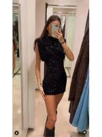 Elegante Falda Mini A-line de Cintura Alta Manga Sin Capas, Cremallera Oculta, Brillo de Lentejuelas Nueva Moda para Mujeres - details 4