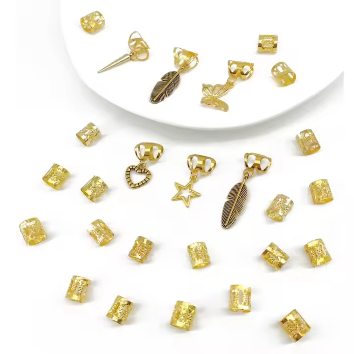 26 Uds. De mariposas ahuecadas para el pelo, candados para rastas, Clips de Metal para puños, cuentas para rastas, trenzado de cabello DIY, tubos para trenzas de cabello para mujer - 1