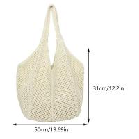 Bolso de hombro tejido de Color liso para mujer, bolso de malla de ganchillo suave con agujeros, bolso tejido informal versátil de gran capacidad para verano - details 0