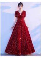 Elegante noche de compromiso para novias francesas, vestido de boda con lentejuelas, lujo de alta gama, traje de regreso a casa de nicho, rojo - details 6