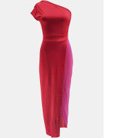 Invitada con un hombro largo y diseño de bloques de color Wo, estilo elegante, vestido de noche de boda de longitud media, vestido nquet para Wo, estilo, , - details 25