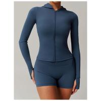 Conjunto de chaqueta deportiva para mujer con cremallera de manga larga y top de fitness para ropa deportiva, chaqueta de yoga con orificios para los pulgares para exteriores y gimnasio - details 0