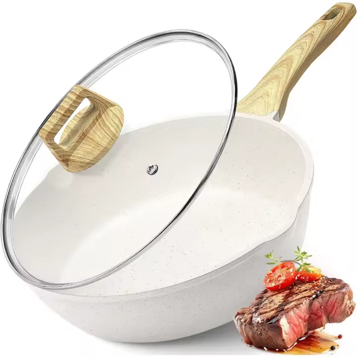 Freidora Antiadherente de Sartén de Granito Blanco 47,6 x 28 x 10 cm Cocina Sin Tóxicos para Manos Frescas - 1