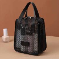 Bolsa de cosméticos de malla de Color sólido portátil, bolsa de maquillaje transparente con cremallera, bolsa de almacenamiento, bolsa de maquillaje para almohada para mujer - details 5