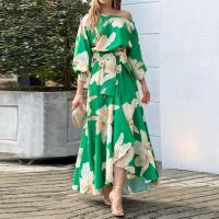 2025 Vestido elegante de cintura alta con hombros inclinados y mangas farol estampadas Ins para mujer - details 3