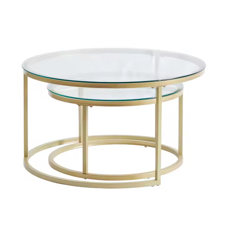 EGOONM-mesa de centro de hierro 2 en 1 para apartamento pequeño, mesa de centro para sala de estar, vidrio templado, redonda, mesa de centro lateral para sofá - 1