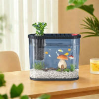 Pecera de sobremesa irrompible, ahorradora de espacio, de plástico transparente con compartimento para filtro, pecera transparente de mesa. - details 5