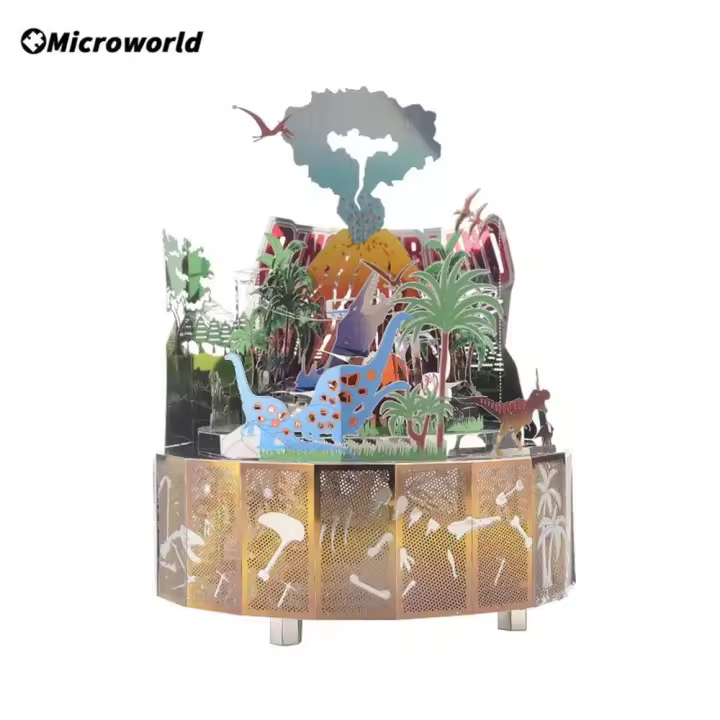Microworld-rompecabezas 3D de Metal para niñas y adultos, modelo temático de Castillo, caja de música giratoria, juguetes de cumpleaños, regalos de Navidad - 1