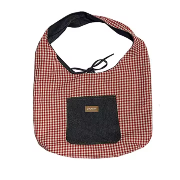 Bolso de tela de doble cara a cuadros, chaleco vaquero, estilo coreano, bolso de hombro vaquero Retro, bolso de mano de gran capacidad, bandolera Bohemia - 1