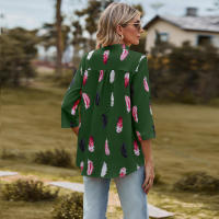 Camisa con estampado de plumas de tres cuartos y manga e para mujer, cuello en V, otoño, nueva - details 20