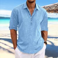 Camisa de hombre de media manga en color liso de verano con solapa, cárdigan de solapa informal de negocios de talla europea para hombre - details 5