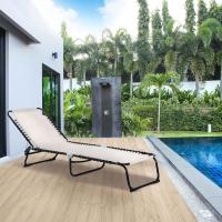 Silla Reclinable de Jardín con Sistema de Cordones para Exterior Marco Acero 197x58x30 cm Crema - details 1