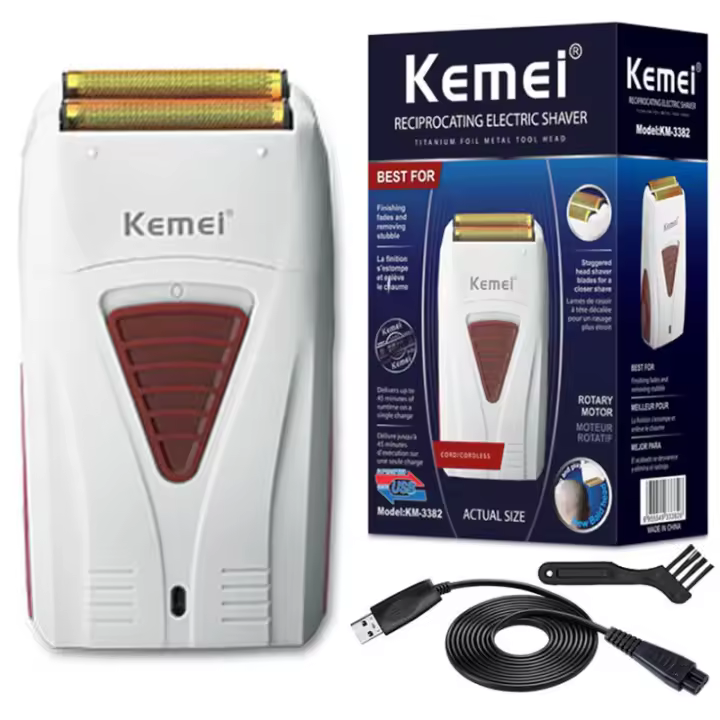 Kemei 3382 rechargeable electric shaver hair beard electric razor for men bald head shaving machine foil titanium cord/cordless - 1