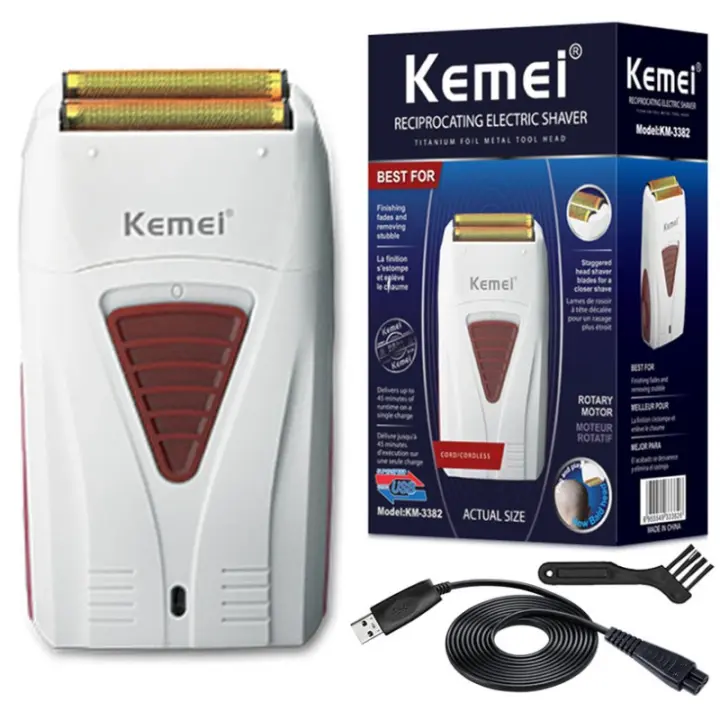 Kemei 3382 rechargeable electric shaver hair beard electric razor for men bald head shaving machine foil titanium cord/cordless - 1