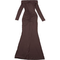 BUNO-Vestido de fiesta elegante con hebilla de Metal fruncido de cinta cuello de barra de manga completa ajustado fiesta de cumpleaños ajustado largo - details 22