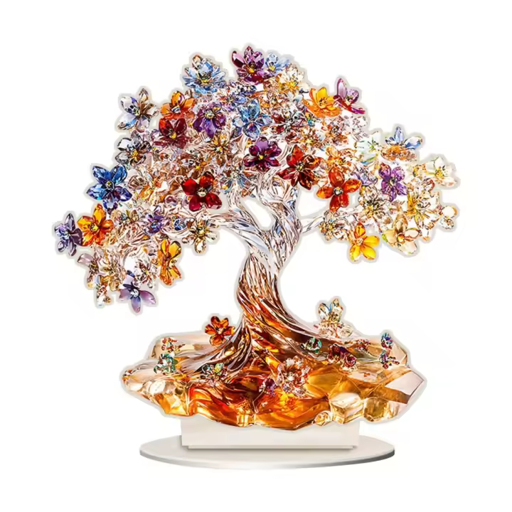 Adorno de árbol de cristal impermeable Rural, árbol deslumbrante acrílico de estilo americano resistente al desgaste, adorno plano 2d para fiesta - 1