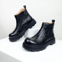 Botas Chelsea botas de cabeza redonda de piel de vaca de primera capa de suela gruesa botas de hombre con cremallera lateral - details 13