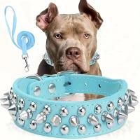 Juego de Collar y correa para perro con pinchos, Collar de perro de cuero con remaches, Collar ajustable para caminar al aire libre - details 9